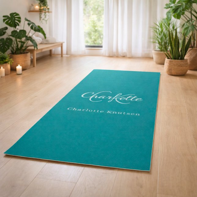 Teal green monogram initials name yoga mat (Creator Uploaded)