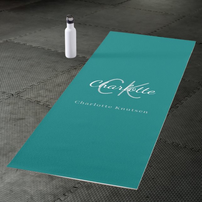Teal green monogram initials name yoga mat (Creator Uploaded)