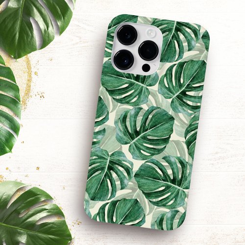 Teal Green Monstera Leaves Case_Mate iPhone 14 Pro Max Case