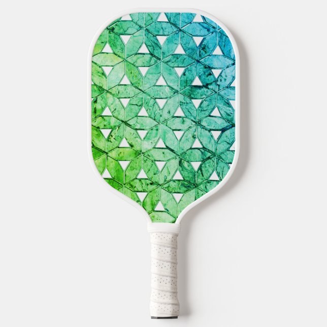 Teal green Mosaic flower of life scared geometry Pickleball Paddle (Front)