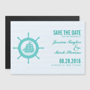Teal Green Nautical Boat Wheel Save The Date Magnetic Invitation