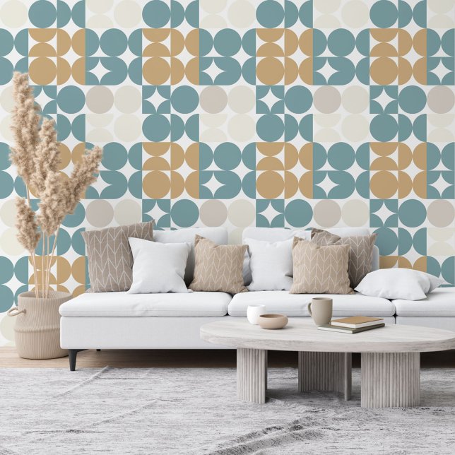 Teal Green Ochre Brown Beige Taupe Circles Pattern Wallpaper (Creator Uploaded)