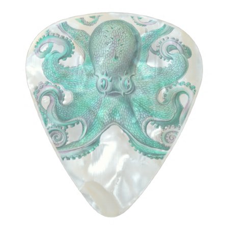 Teal Green Octopus Ocean Sea Life Nautical Pearl Celluloid Guitar Pick
