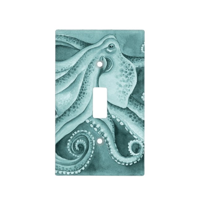 Teal Green Octopus Watercolor Light Switch Cover (Front)