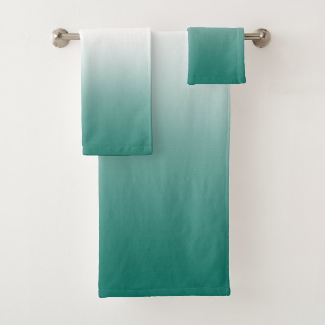 Teal Green Ombre Gradient Color Bath Towel Set (Insitu)