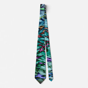 Teal Green Orange Gold Magenta Red Abstract Art Neck Tie