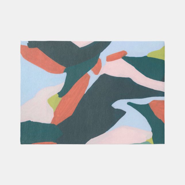 Teal Green, Orange & Pink Abstract Art Area Rug (Front)
