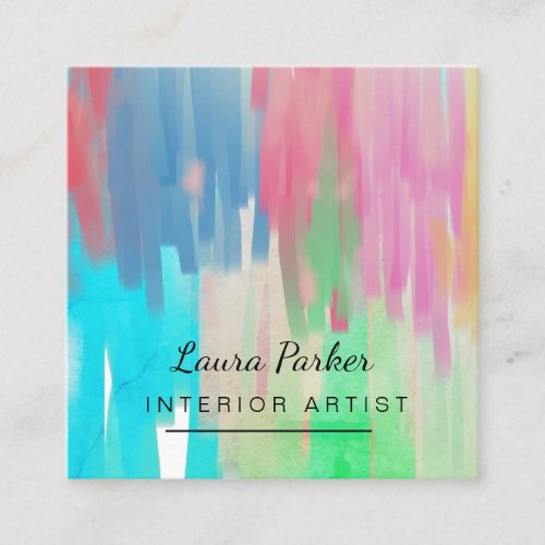 Teal Green Paint Abstract Modern Watercolor Artist Square Business Card