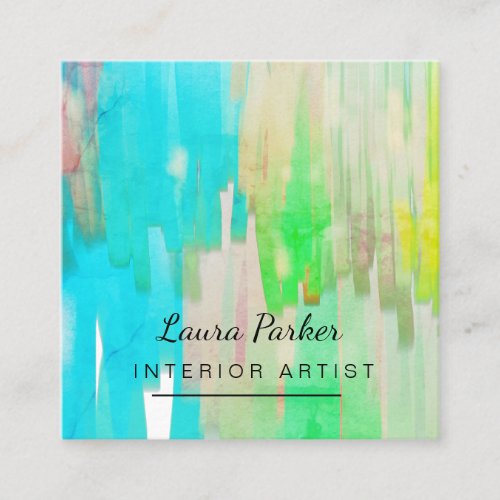 Teal Green Paint Abstract Modern Watercolor Artist Square Business Card
