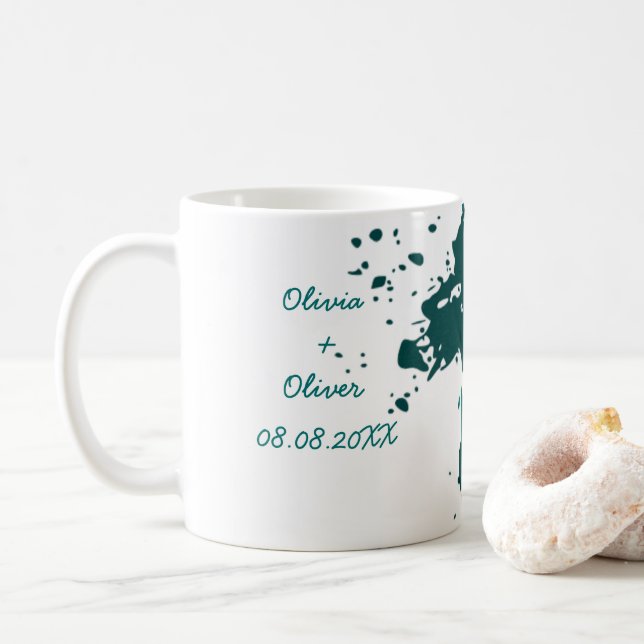 Teal Green Paint Splashes Wedding Favor Coffee Mug (With Donut)