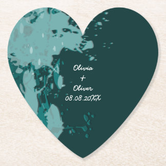 Teal-Green Paint Splatter Heart-Shaped Coaster