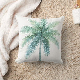 Teal Green Palm Tree Throw Pillow