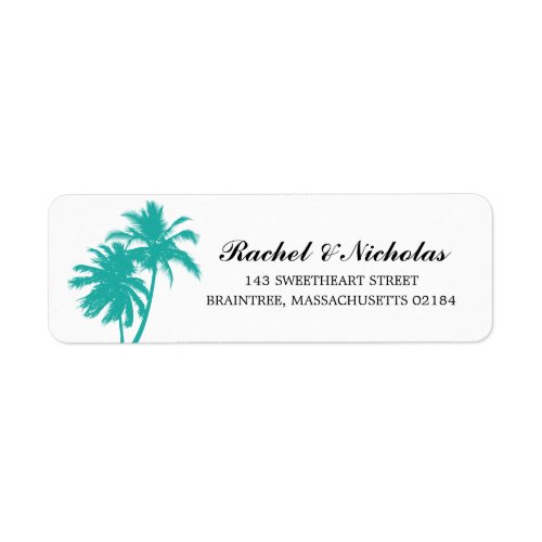 Teal Green Palm Tree Wedding Return Address Label