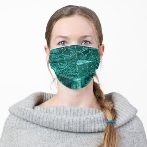 Teal Green Patchwork Fabric Texture Face Mask