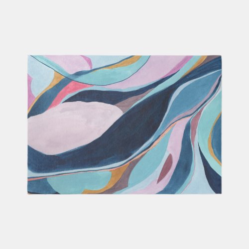 Teal Green  Pink Abstract Art Area Rug