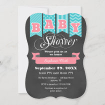 Teal Green Pink Chalkboard Flag Baby Shower Invite