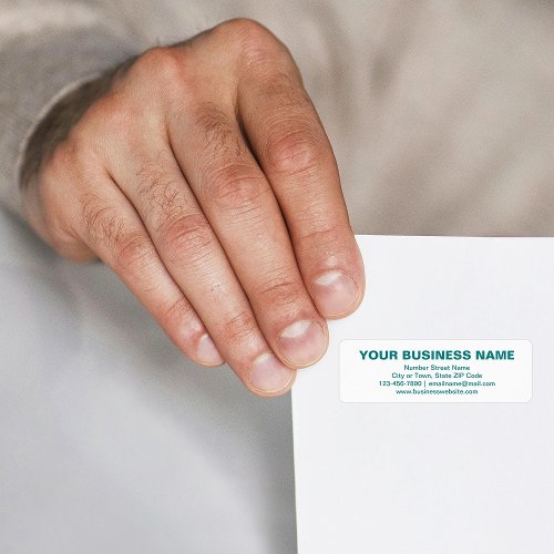 Teal Green Plain Text Brand on Return Address Label