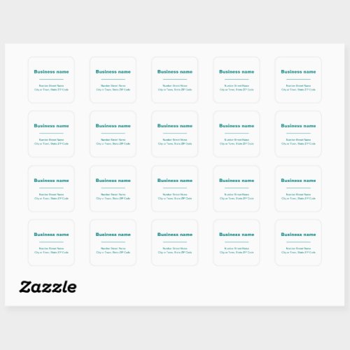 Teal Green Plain Texts Business Address on White Square Sticker