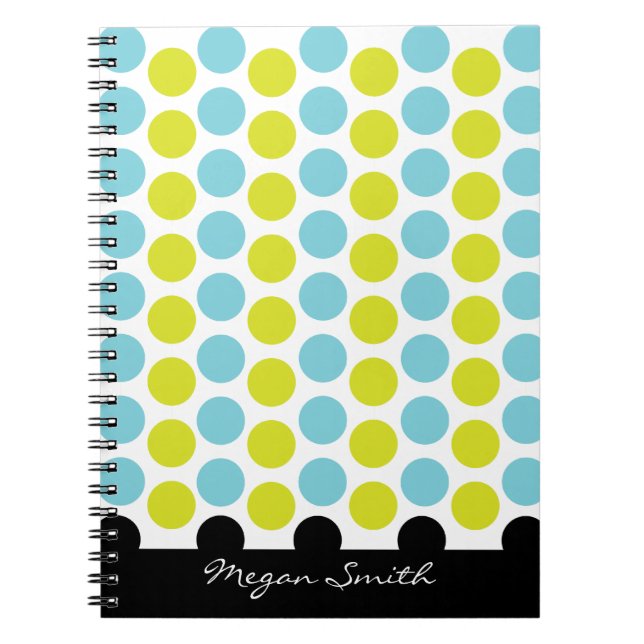 Teal & green polka dots with black stripe notebook (Front)