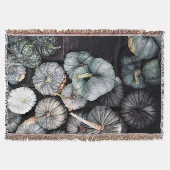 Teal Green Pumpkins Throw Blanket (Front)