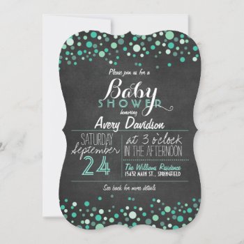 Teal Green Retro Chalkboard Baby Shower Invitation by Card_Stop at Zazzle