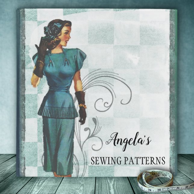 Teal Green Retro Sewing Pattern Binder (Creator Uploaded)