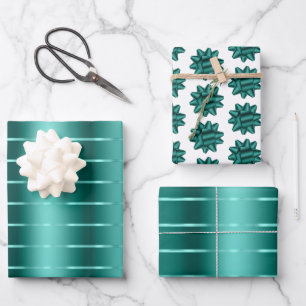 Teal Green Ribbon Bow Bridal Shower Wrapping Paper Sheets