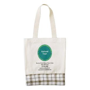 Teal Green Round Business Brand on Plaided Zazzle HEART Tote Bag