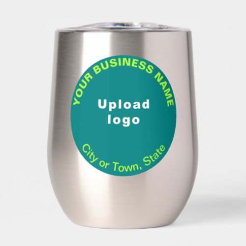 Teal Green Round Business Brand on Stainless Thermal Wine Tumbler