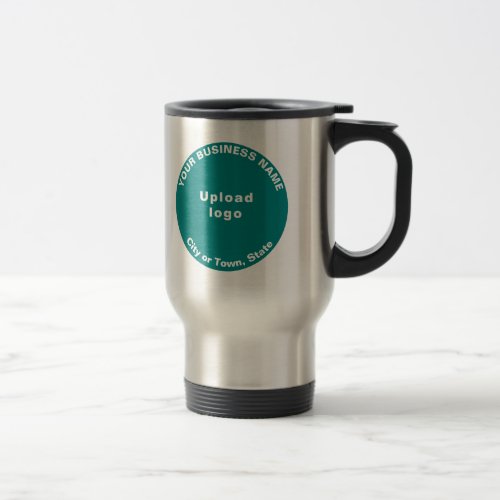 Teal Green Round Business Brand on Stainless Travel Mug