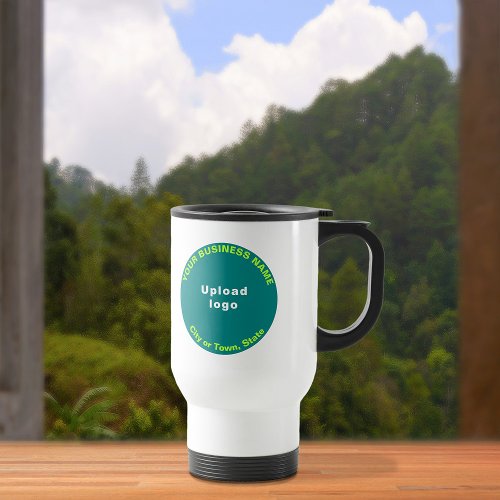 Teal Green Round Business Brand on Travel Mug