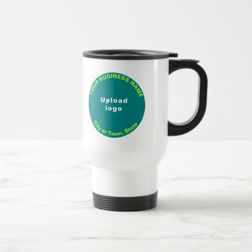 Teal Green Round Business Brand on Travel Mug