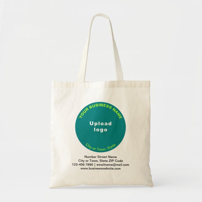 Teal Green Round Shape Business Brand on Budget Tote Bag (Front)