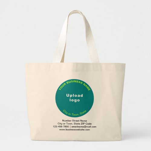Teal Green Round Shape Business Brand on Jumbo Large Tote Bag