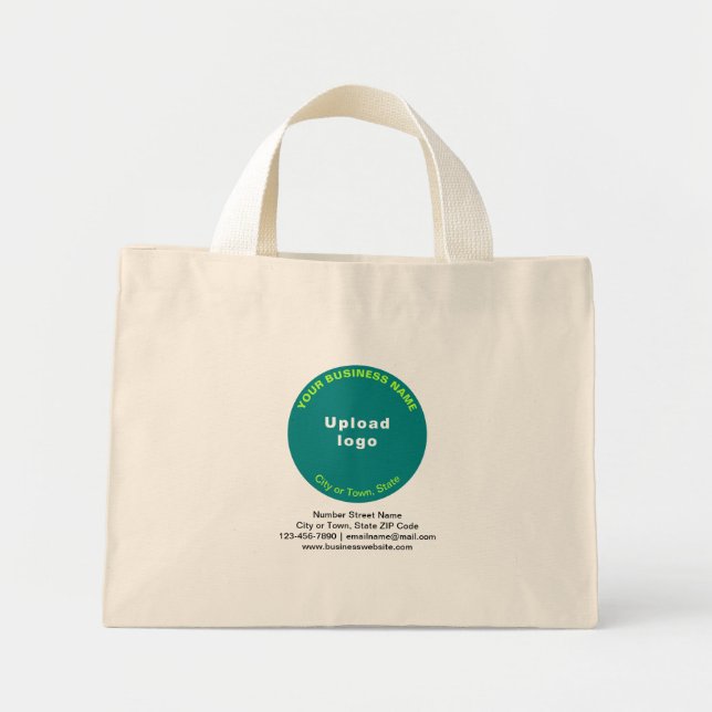 Teal Green Round Shape Business Brand on Mini Tote Bag (Front)