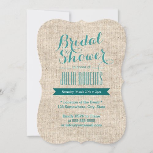Teal Green Rustic Burlap Texture Bridal Shower 5x7 Paper Invitation Card