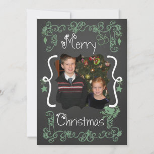Teal Green Scrolls Customized Photo Holiday Card