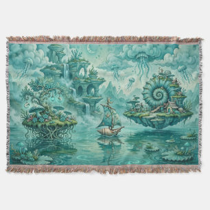 Teal Green Seascape Dream Surreal Fantasy Throw Blanket
