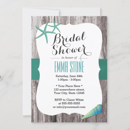 Teal Green Seashell &amp; Starfish Beach Bridal Shower Cards