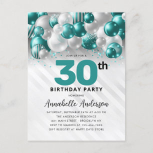 Teal Green Silver Balloon Glitter Any Age Birthday Postcard
