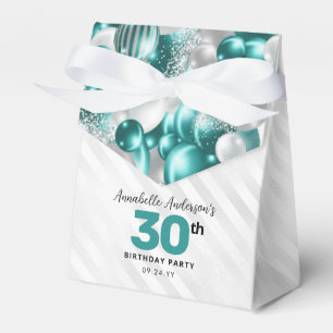Teal Green Silver Balloon Glitter Favor Birthday Boxes