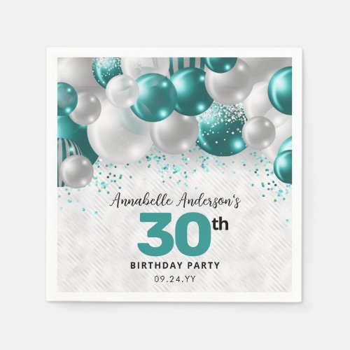 Teal Green Silver Balloon Glitter Favor Birthday