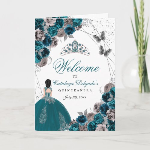 Teal Green Silver Butterfly Quinceanera Program