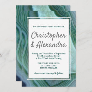 Teal Green - Silver Geode Agate Wedding Invitation