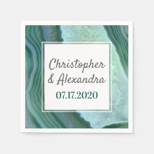 Teal Green - Silver Geode Agate Wedding Napkins