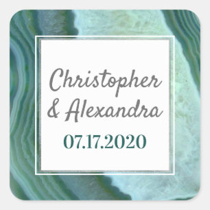 Teal Green - Silver Geode Agate Wedding Square Sticker