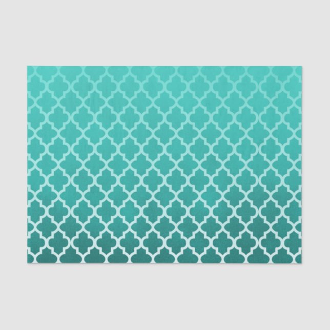 Teal Green Smudge Color with Quatrefoil Pattern Tissue Paper (Front)