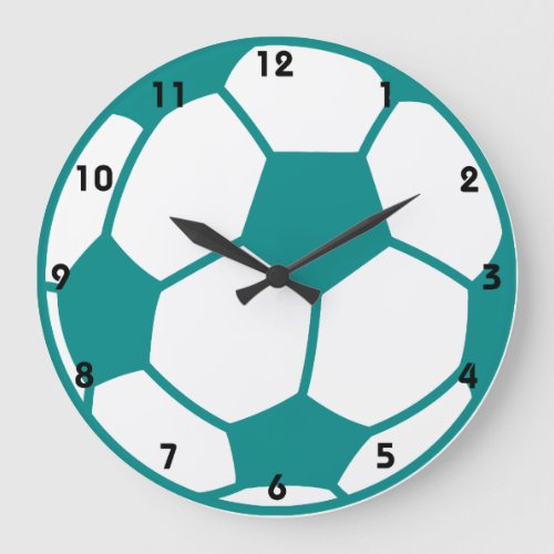 Teal Green Soccer Ball Large Clock