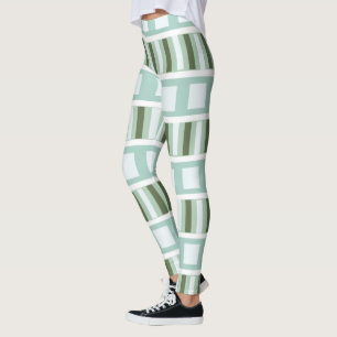 Teal Green Square Stripes Leggings