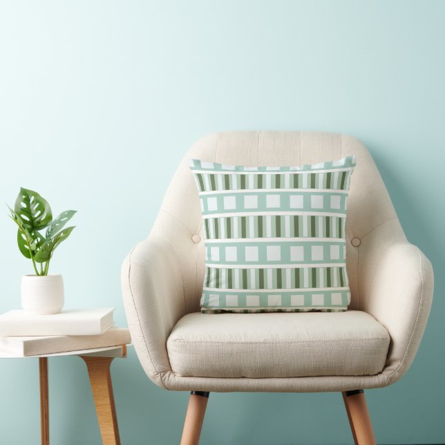 Teal Green Square Stripes Throw Pillow (Chair)